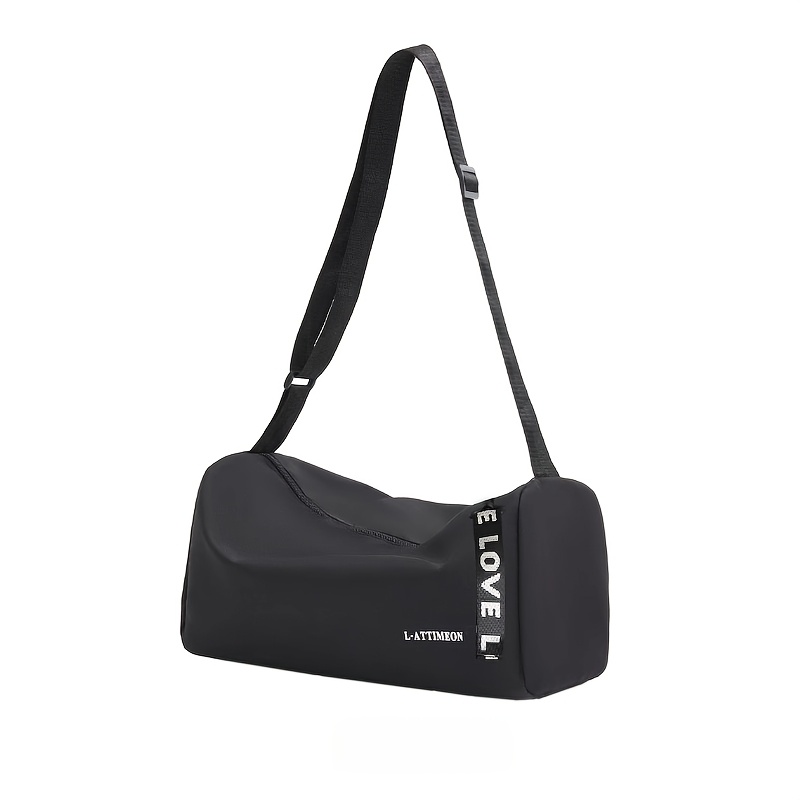 TEMU 1pc Black Mini Gym Bag, Simple Travel Bag, Unisex Lightweight Outdoor Crossbody Bag, Large Capacity Luggage Shoulder Bag