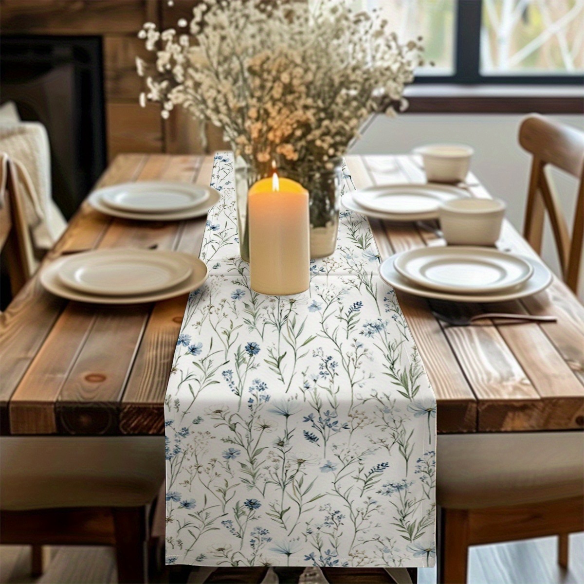 1pc Plants Dandelion Flowers Table Runner Kitchen Dining Table Decoration For Indoor Outdoor Home Table Runners Washable Dining Long Cloth
