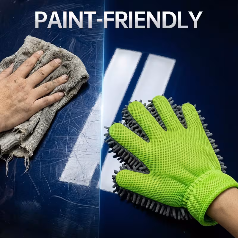 chenille thickened five wash gloves size 27 5 26cm 10 8 10 6in multi scene use dual sided car wiping and dust removal without damaging paint cleaning wheel hubs with mesh and foam green car wash gloves household dusting gloves Product details 2