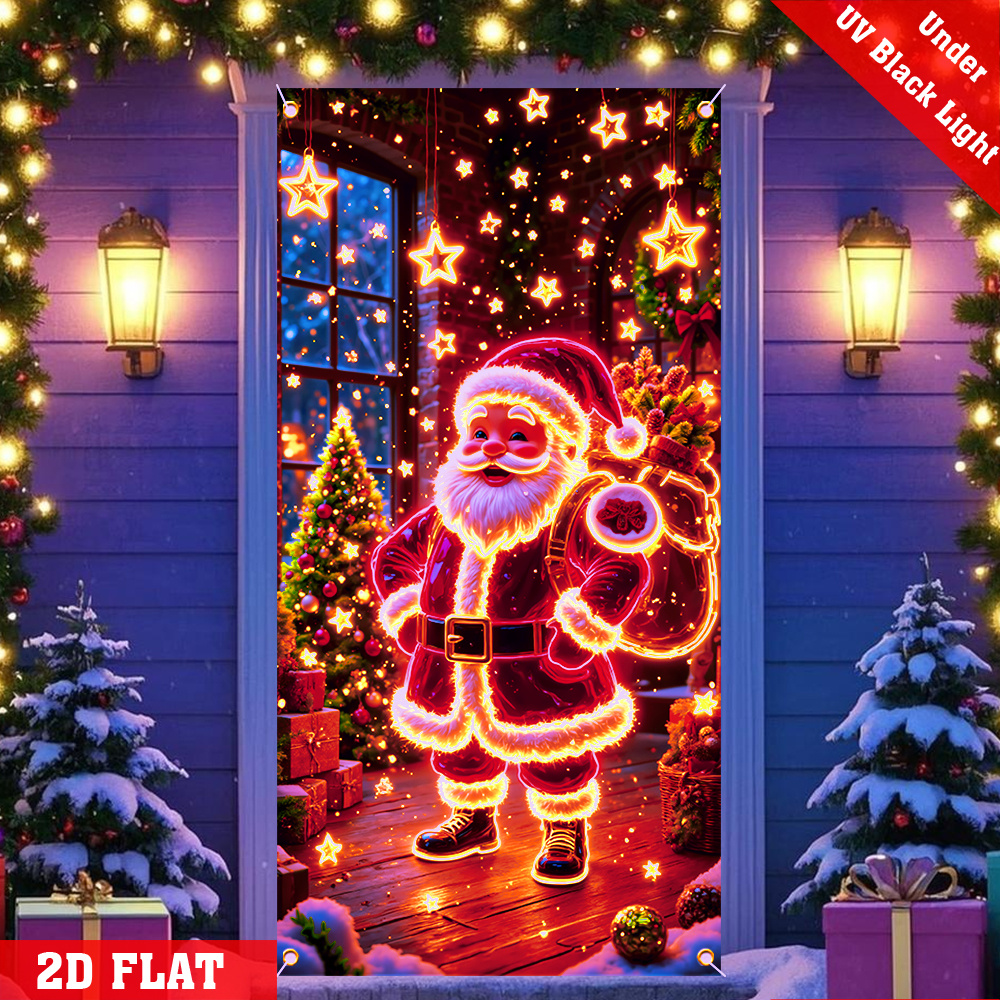 2D Plat, 1-delige Glow-in-the-Dark Kerst Deurbanner met Kerstman