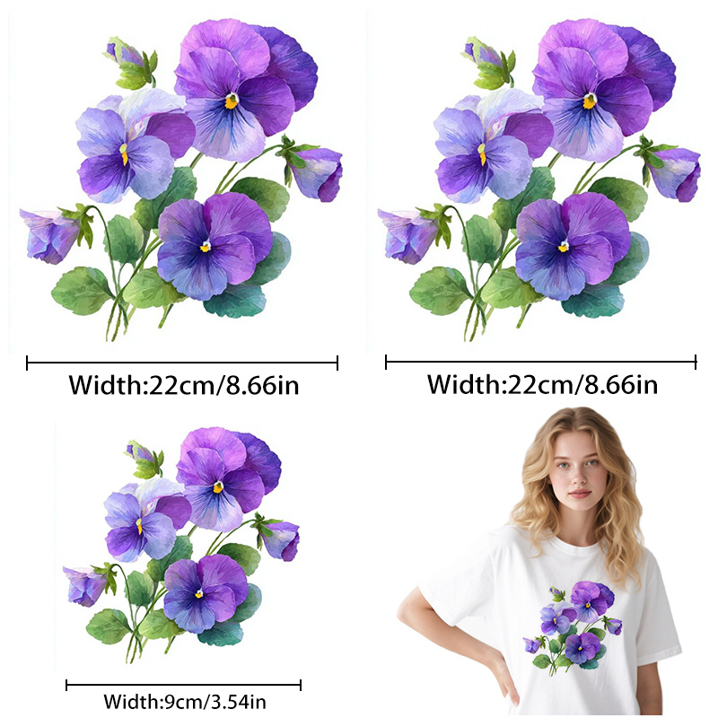 TEMU 3 Piezas de Calcomanías de Transferencia Térmica de Definición, Parches de Planchado DIY, Diseño Floral , Fácil de Aplicar, Adhesión Sin ,