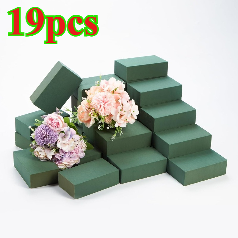 TEMU 19pcs Set Of Floral Foam Blocks, 13.97cm X 7.87cm X 3.81cm, Wet Dual-use Flower Foam, Suitable For And Artificial Flowers, Plant Foam, Suitable