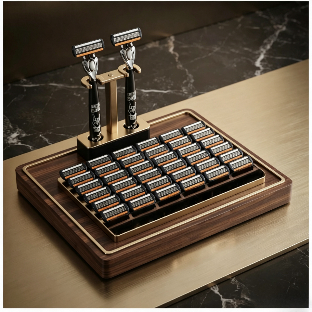 TEMU 2-handle + 36-replacement Head Classic Hip-hop Pattern 6-layer Manual Shaving Set | Men's Manual Safety Razor Set With 6-layer Stainless Steel