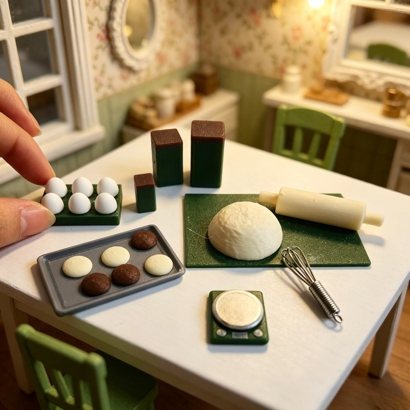 TEMU 1 Set Puppenhaus Miniatur Brotbacken Komplett Set Requisiten Modell Ornamente Miniatur Backwerkzeug Set Simulations Teigrollen Eier Backblech