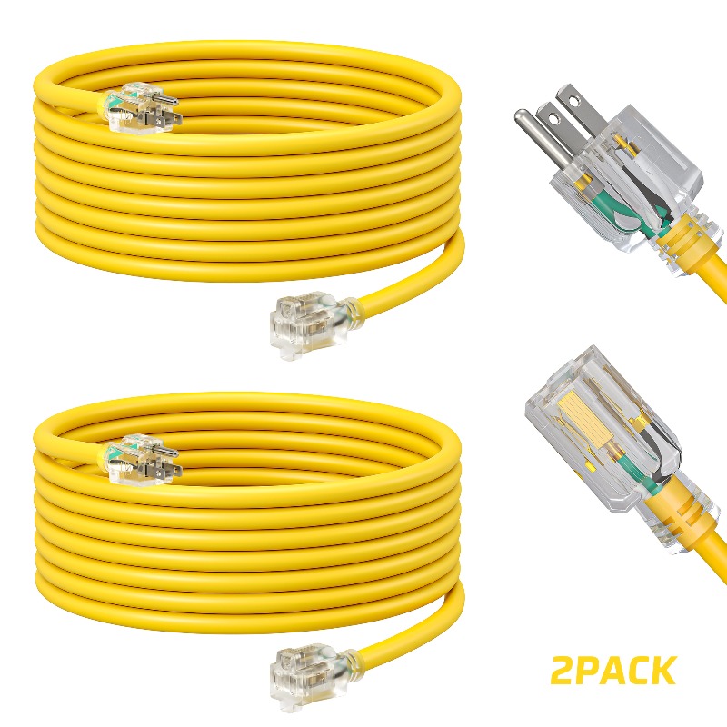 TEMU 2pcs Rallonge 15FT, Câble d'alimentation robuste avec indicateur LED, Fil de cuivre 16/3 SJTW, 13A 125V 1625W, Rallonge jaune pour garage, ,