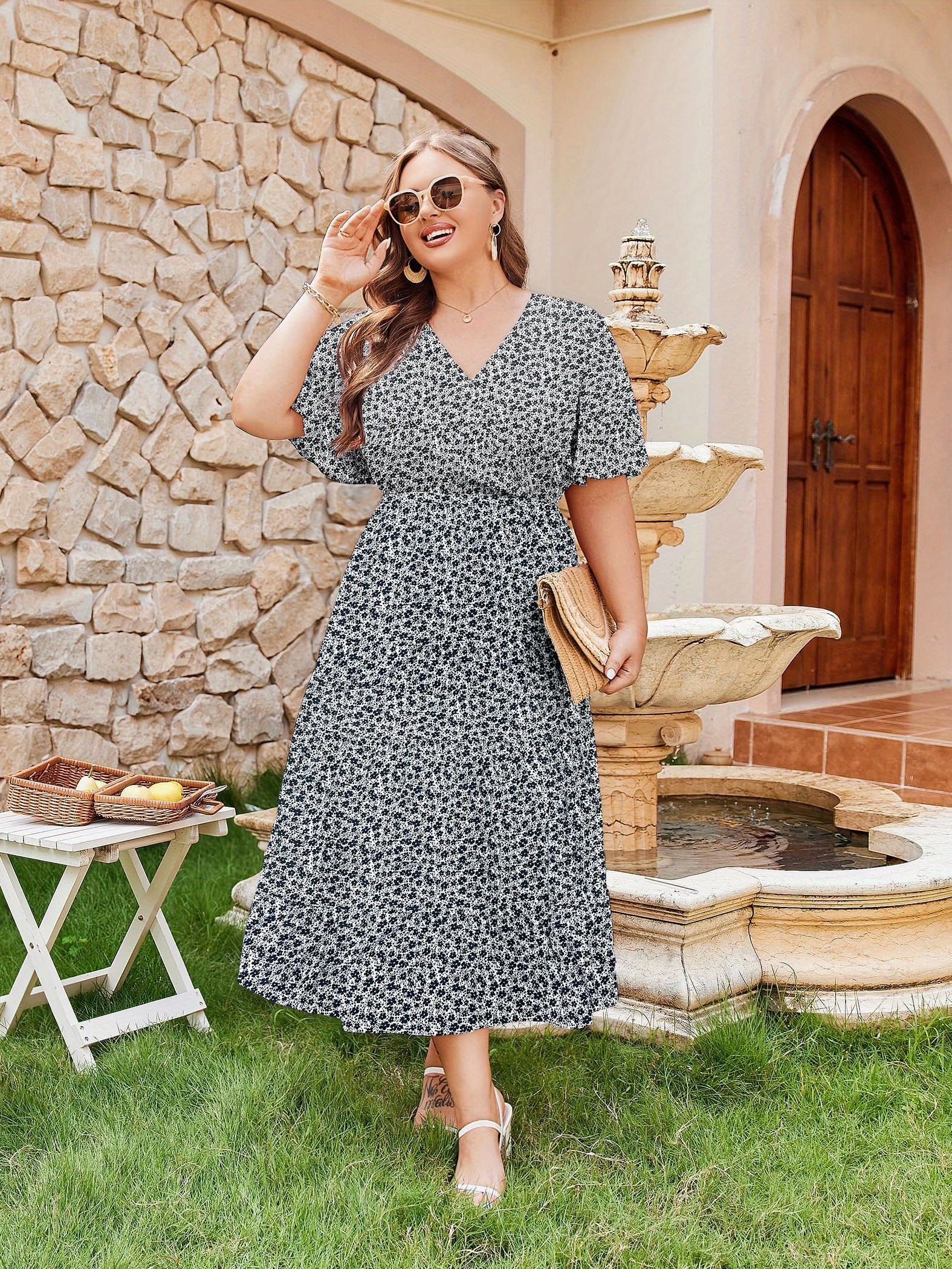 plus size plus size short sleeve dress women summer Temu