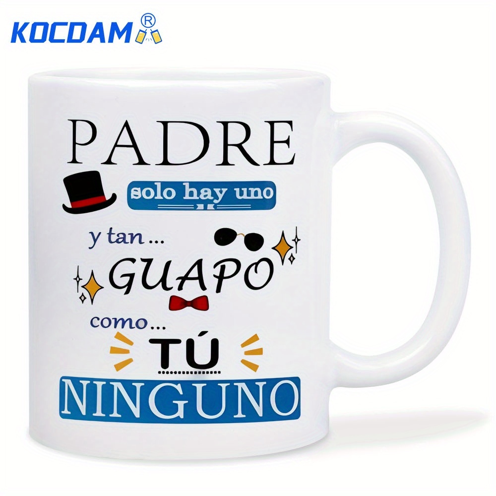 TEMU 11oz Fun Ceramic Mug - "padre" Spanish Design With English & French Phrases, Perfect Gift For Dad, , Birthday, Or , Reusable & Dishwasher Safe