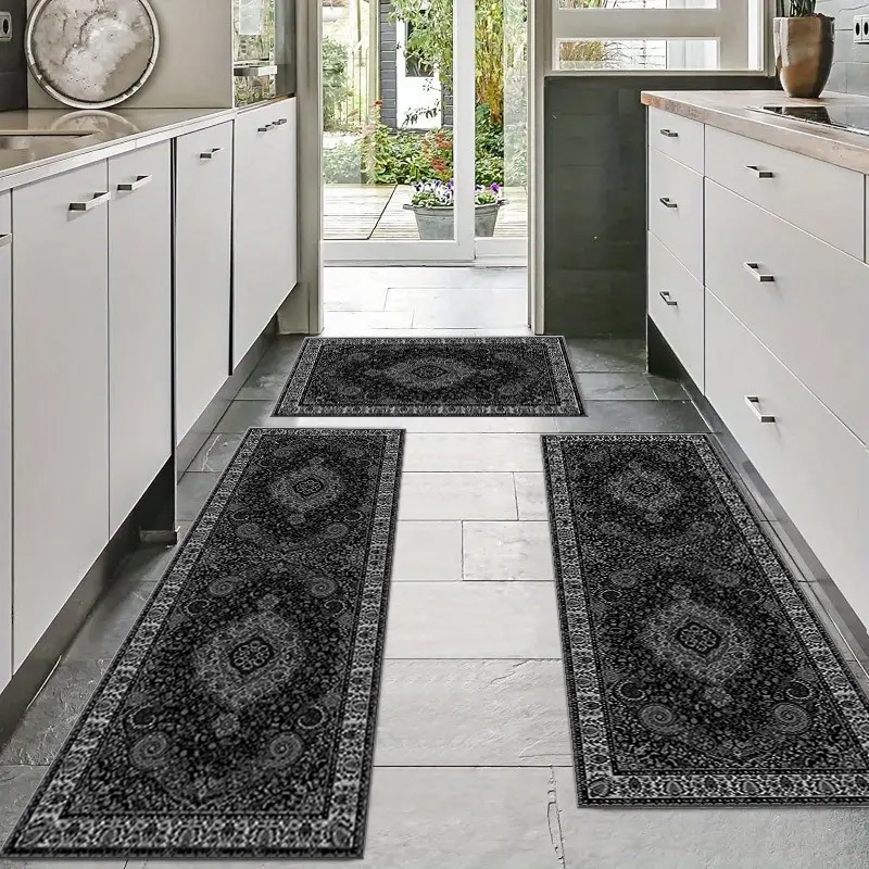 

3pcs Kitchen Rug Set - Washable, Non-slip Runner Rugs For Holiday Decor | Living Room, Laundry, And Entryway | Minimalist Style, Christmas Decor