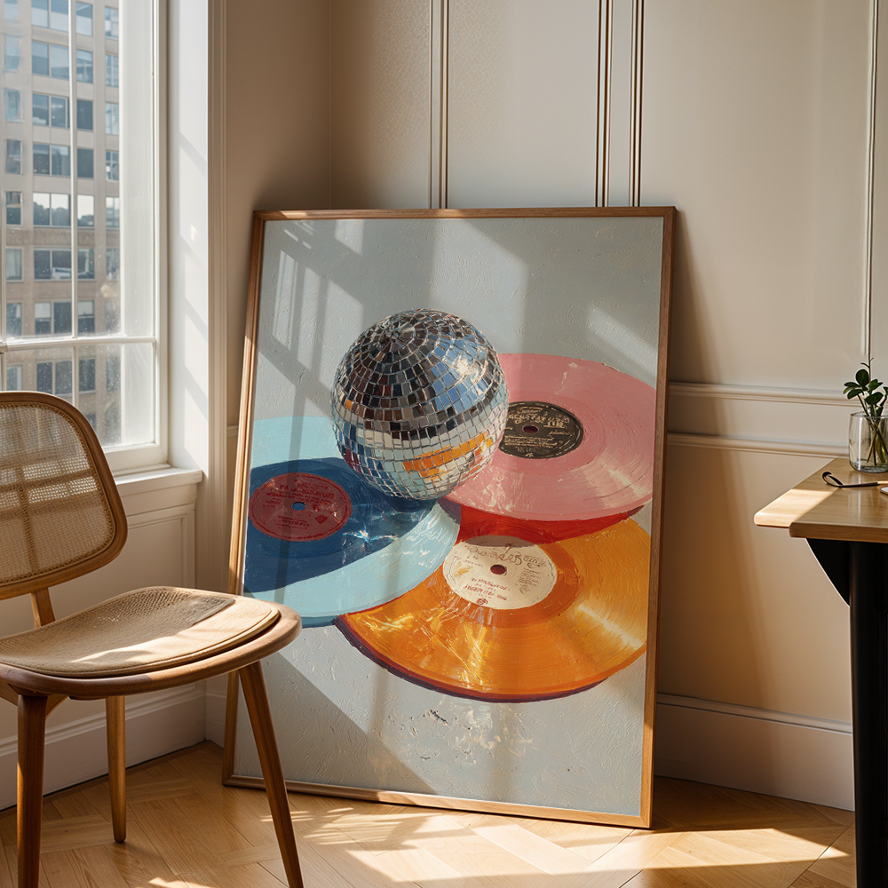 TEMU Plat 2D, Musique Rétro Adaptée à la Décoration de Salon, Chambre, Studio - Disque Vinyle Horizontal et , Coloré, Impression sur Toile Cadre,