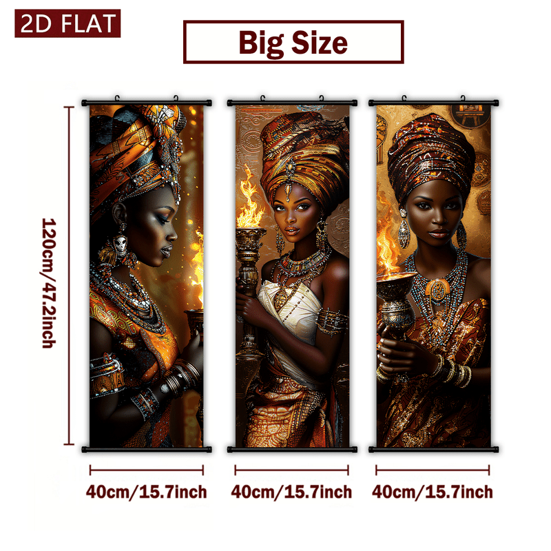 TEMU 2d Flat, 2d Flat, Set Of 3 Flat 2d Paintings Featuring Traditional African Women, Designed For Hanging. High-definition Prints Serve As
