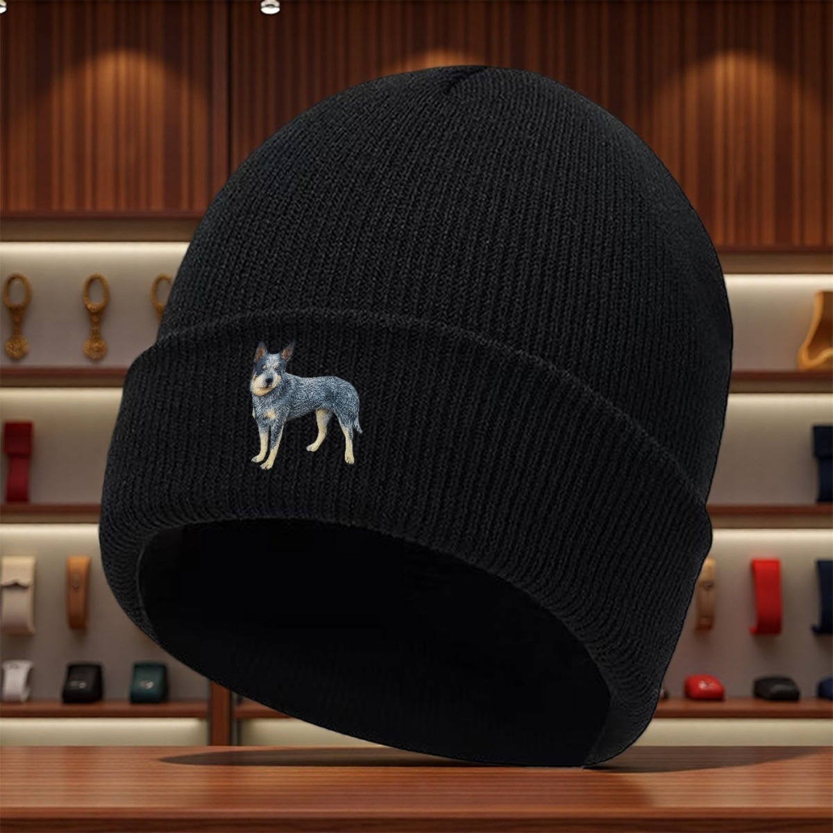 TEMU A Hat Without A Brim Featuring A Blue Australian Cattle , Keeping Warm In Cold Weather. This Unisex Is Foldable, Made Of Acrylic, And Comes In