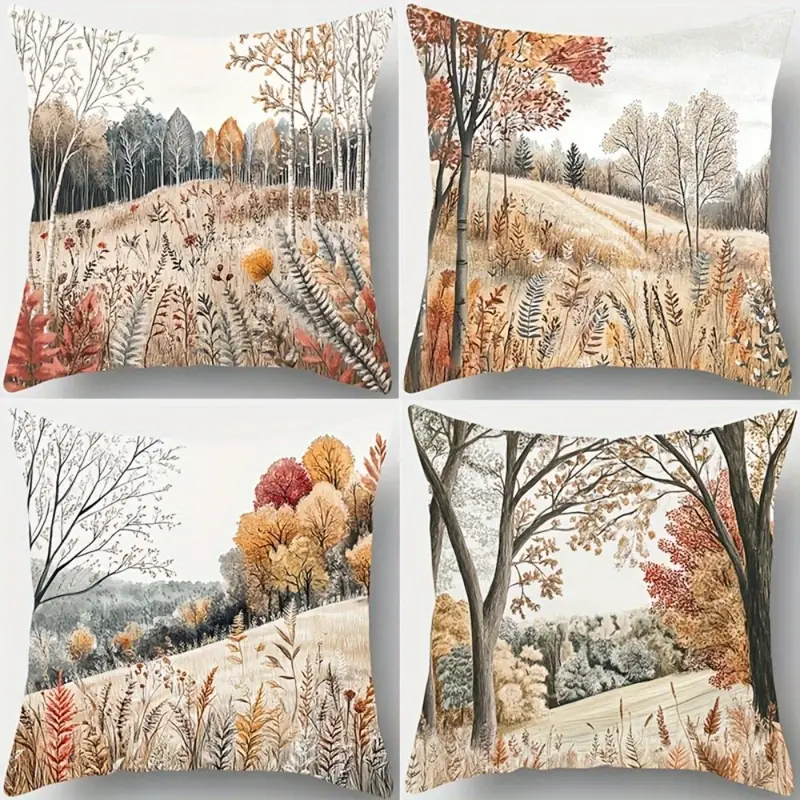 4pcs autumn jungle landscape printed pillow covers double sided polyester zipper covers with vibrant design machine washable for living room bedroom sofa decor pillows not included decorative pillows bedroom accessories natureinspired design durable fabric home decor seasonal home decor natureinspired texture decorative pillows Product details 1