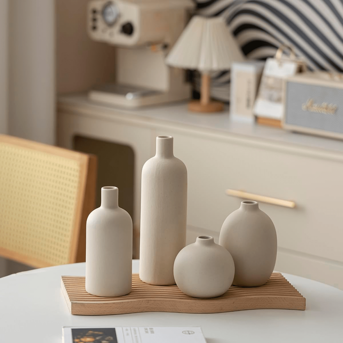 Image of 4pcs Bohemian Minimalist Ceramic Vases, Suitable For Bedroom, Living Room, Office, Fireplace Centerpiece, For Rustic Farmhouse Vintage Home Decor, And Holiday Gifts