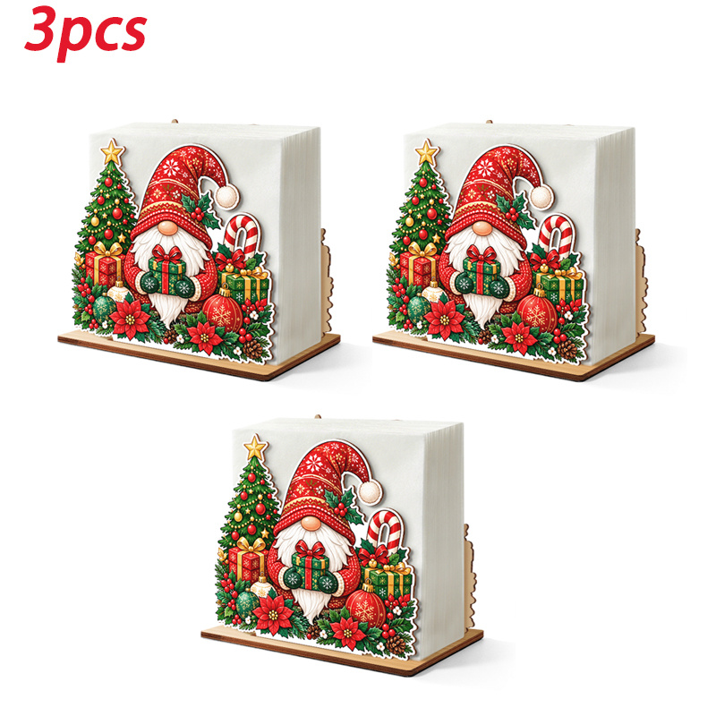 TEMU Portatovaglioli in legno a forma di natalizio, 1 pz/3 pz, con design di albero di Natale, confezione regalo, bastoncino di zucchero,