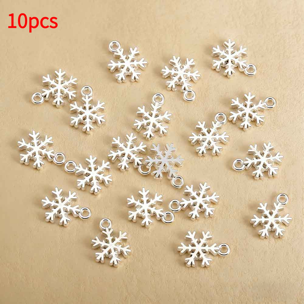 Image of 10pcs Of Silvery Fashionable And Versatile Snowflake Shape Pendants For Diy Necklaces, Bracelets, Earrings, Accessories And Clothing Accessories