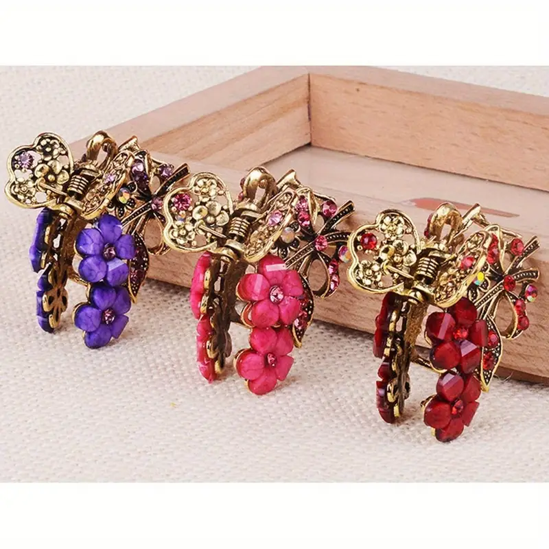 4pcs retro flower medium hair claw clips with   womens fashion metal alloy hairpins suitable for   length hair   daily use and parties ideal gift for   Product details 7
