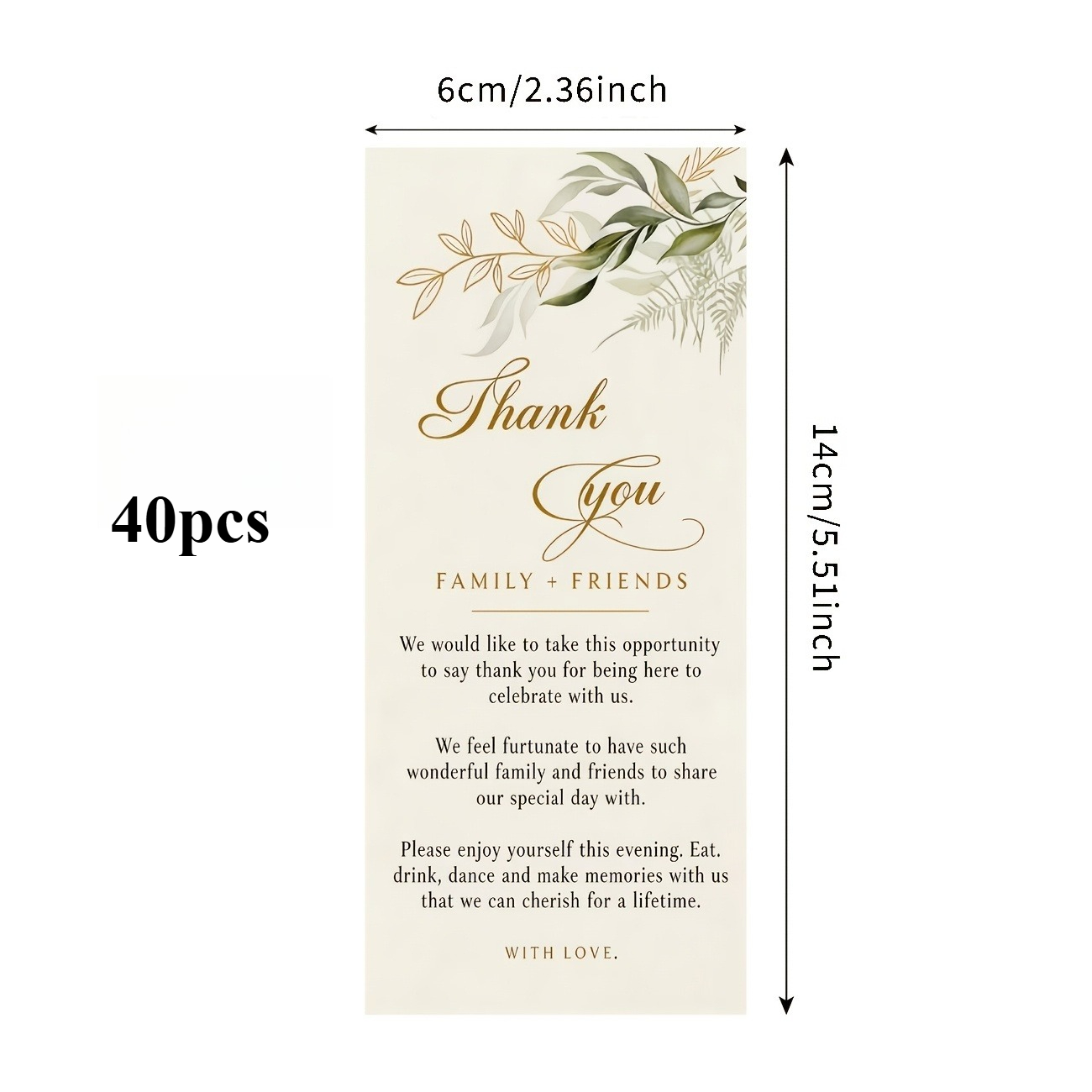 TEMU 40pcs Vintage Wedding Thank You Cards And Table Cards, Fresh Greenery Decoration, Warm Tone Exuding Gentle , Suitable For Weddings, Engagements,