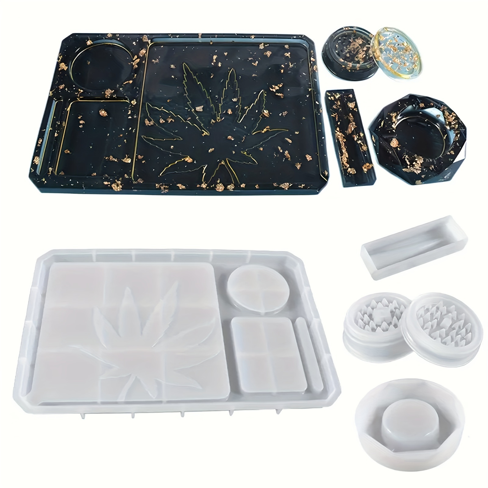TEMU 5pcs Silicone Resin Molds, Maple Leaf Resin Tray Molds & Resin Grinder Molds For Grinding And Storage, Large Epoxy Resin Molds, Silicone Molds