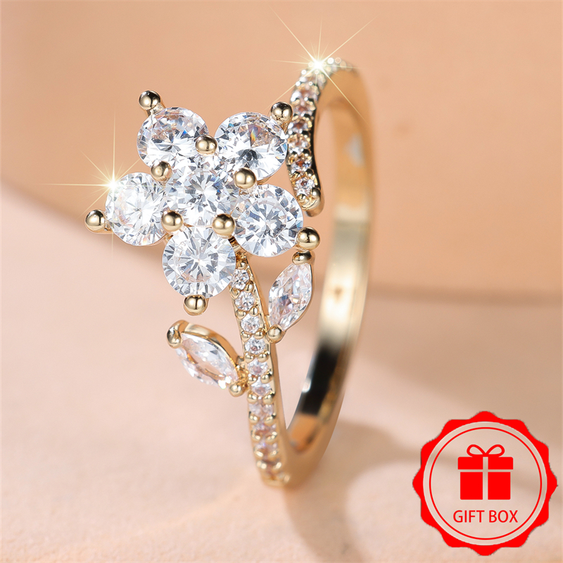 Elegant Floral Plated Ring with White Synthetic Zirconia