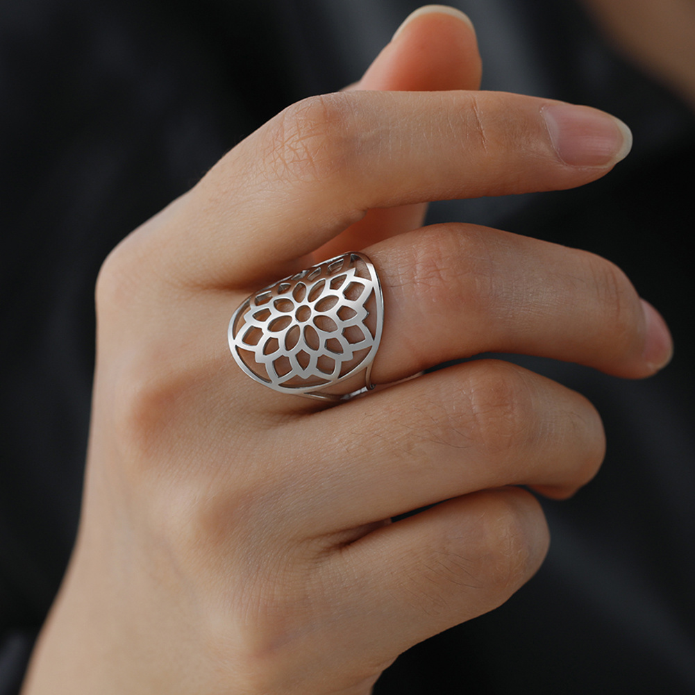 Men's Bohemian Adjustable Lotus Flower Ring, Vintage Design