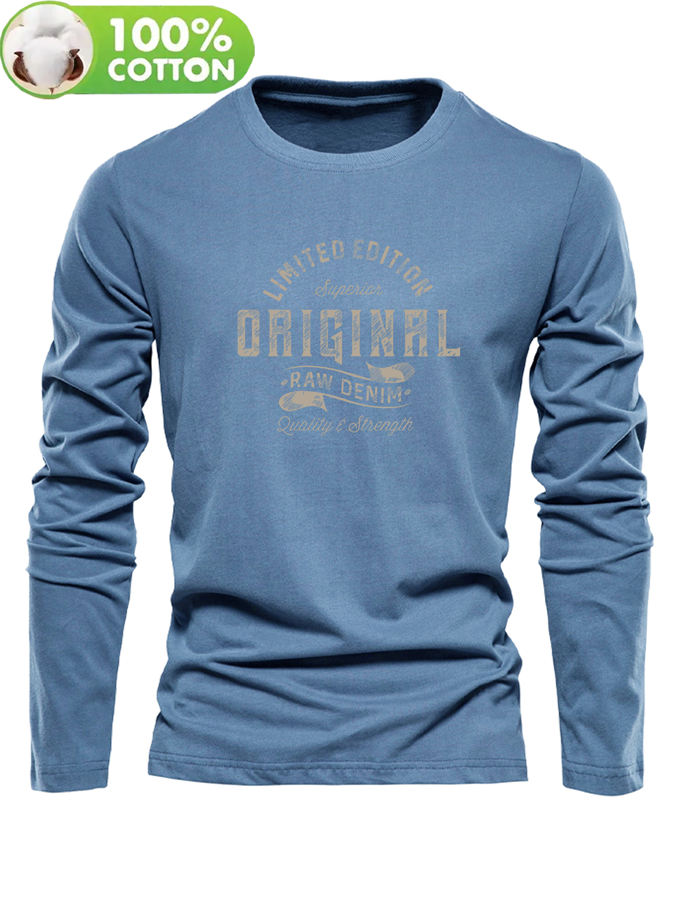 Men's 100% Cotton T-Shirt, Fashion Casual Crew Neck Top with Print Design, Spring/Autumn Style, Comfortable and Versatile Men's Top for Outdoor Leisure, Sports, and Commuting