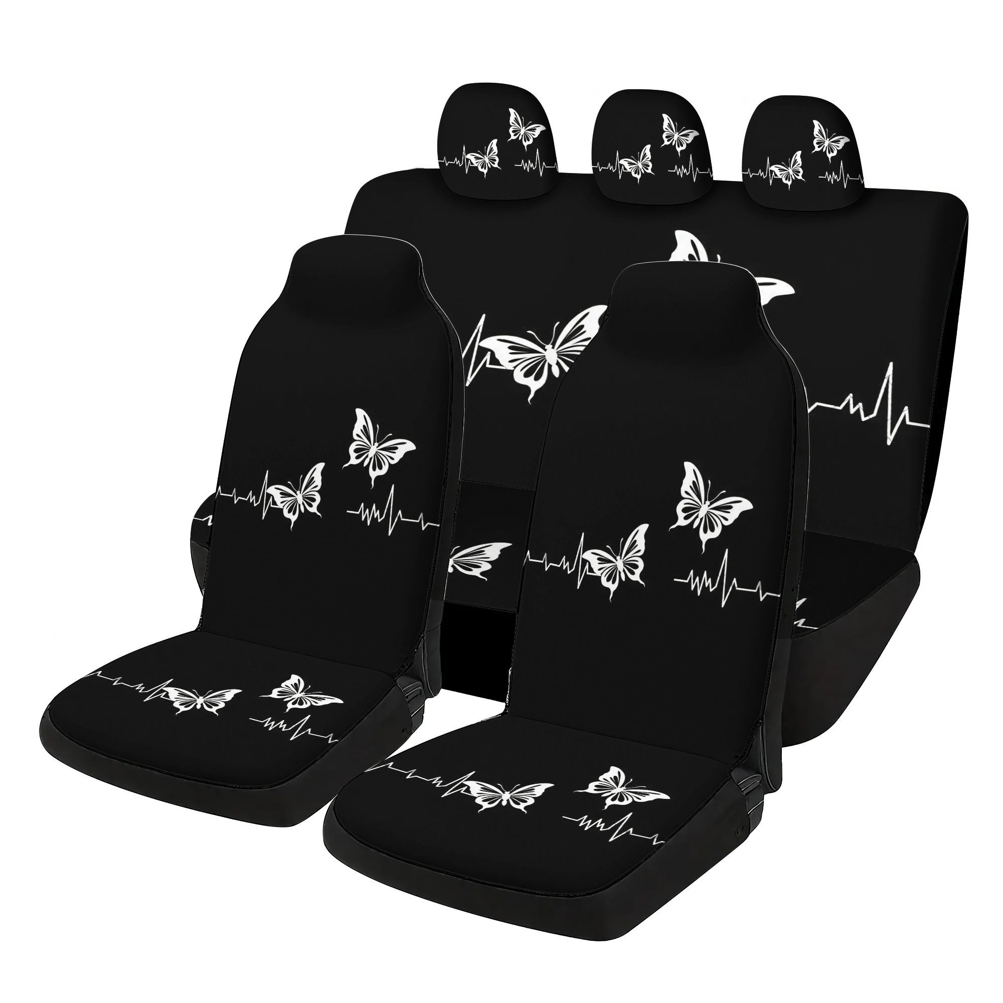 TEMU Heartbeat Cable Car Seat Covers Set - 7pcs, Including 2 Front Seat Covers   1 Rear Seat Back Cover   1rear Seat Cover   3 Car Seat Head Covers,