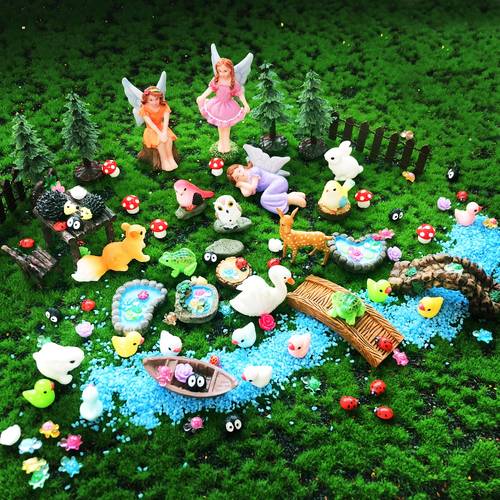 111pcs miniature figurines suitable for mini garden decorations resin owl bunny squirrel themed outdoor dollhouse accessories with mini houses gardens diy village decoration no needed