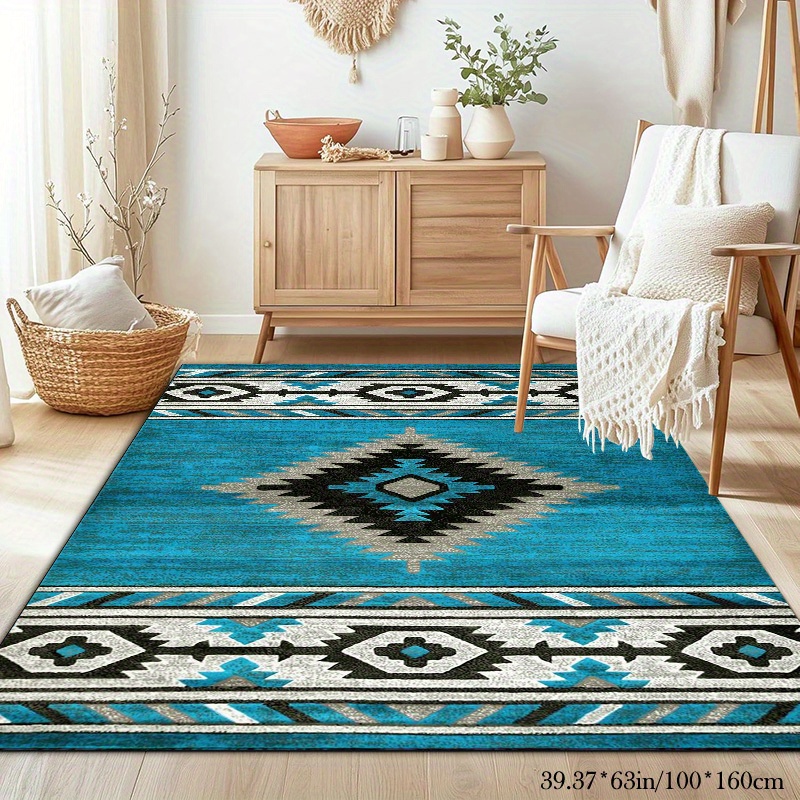 TEMU Gold Diamond Velvet + Dot Plastic Bottom + 800g 1pc Retro Bohemian Pattern Rug, Area Carpet, Suitable For Living Room, Bedroom, Balcony, Machine