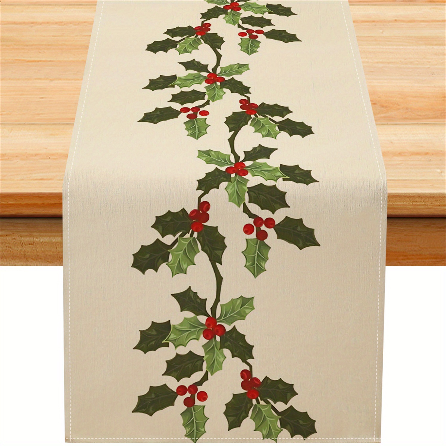 TEMU A Single Leaf Berry Tablecloth For Christmas, Suitable For Kitchen Dining Tables And Home Festive Decoration