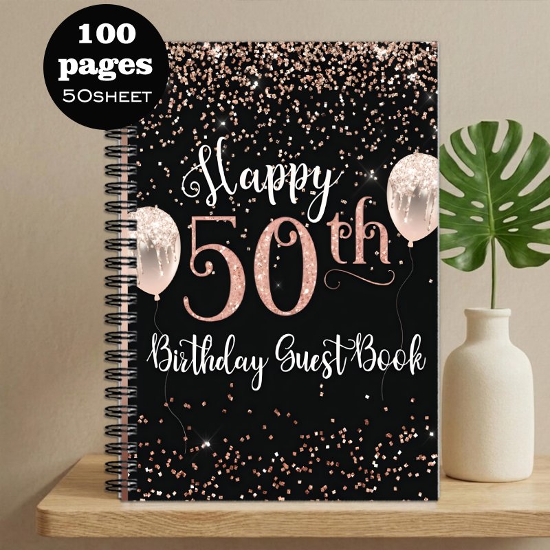 TEMU 1pc 1 50th Birthday Book - Elegant Glitter Signature & Message Guestbook Suitable For 50th Birthday,, Souvenir Album, Ideal Gift For Friend &