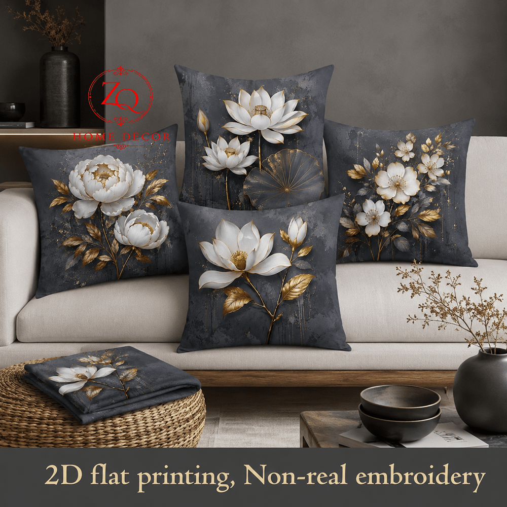 TEMU 4pcs Set, 2d Flat Print, New Chinese And Golden Floral Pillowcases For Sofa, Living Room, Bedroom, Bedside Cushion Covers, Home Decor, Holiday