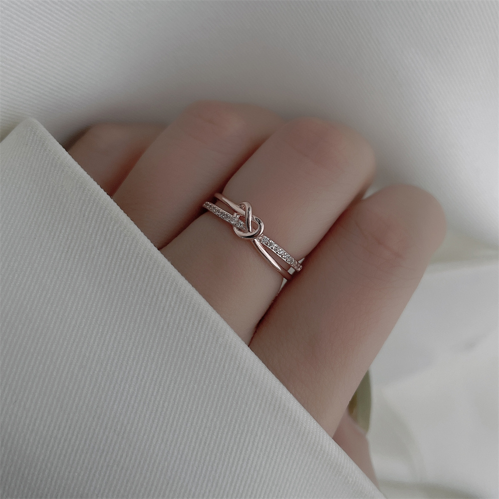 1pc Light Luxury  Copper Rose Golden Knotted Cross-woven Full Open Ring for Women, Suitable for Daily Wear, Parties, and Gatherings