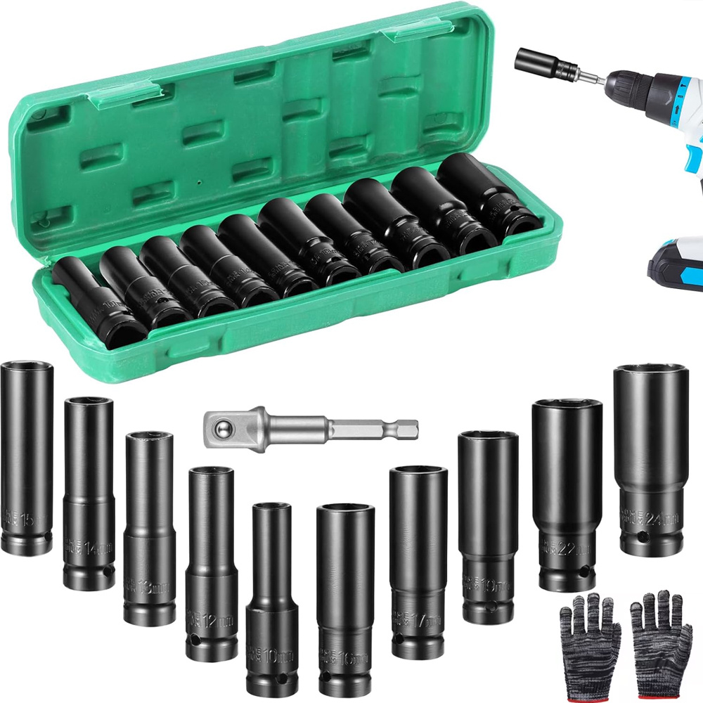TEMU 23pcs 12pcs Deep Impact Socket Set, 1/2" Drive, Metric Sizes 8-32mm 10-24mm, Vanadium Construction, 78mm Hex Long Drive Sockets For Automotive &