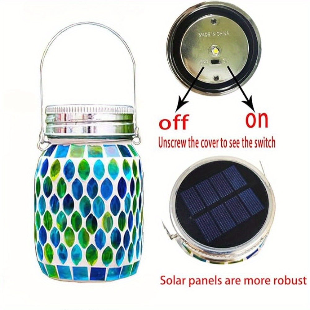 TEMU Mosaic Solar Lanterns Outdoor Hanging Lights Solar Table Lamps Metal Decorative Mosaic Glass Lights Outdoor Solar Night Lights For Garden For