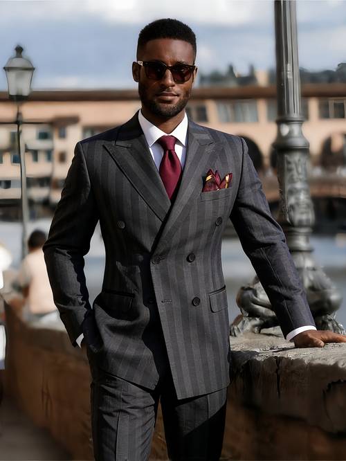 mens fit double breasted suit set 2pcs striped tuxedo jacket and formal trousers high end wedding business suit