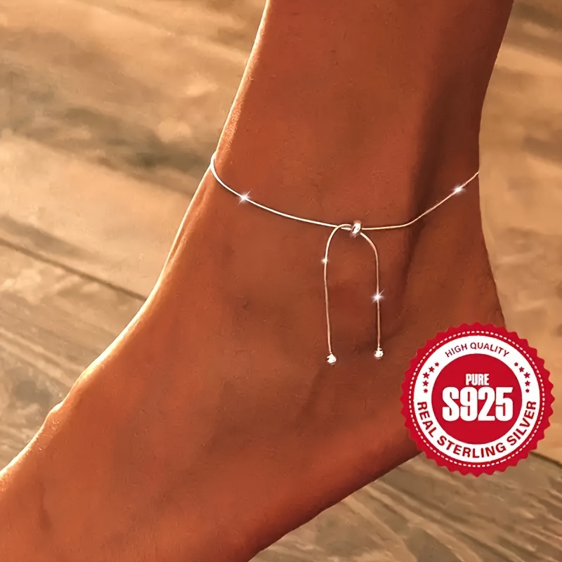 

925 Pure Silvery Adjustable Anklet/bracelet, , With Claw Round Bead Pendant, Hypoallergenic Nickel-free, Jewelry, Suitable For And Christmas Gifts