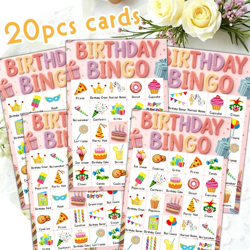 TEMU 20pcs Cmd Bingo Cards, Birthday Bingo, 20pcs 3.9 X 5.9 Inch Birthday Bingo Game, Fun Birthday Party Bingo Game For School Classroom Family