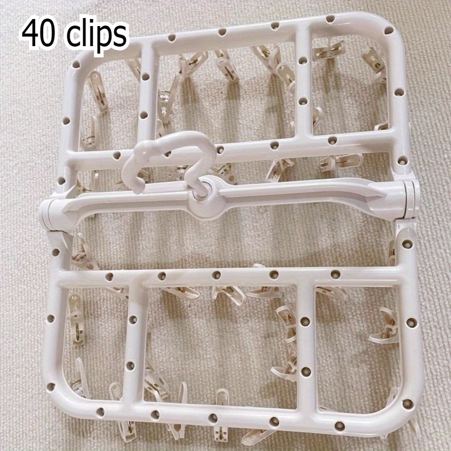 Image of Multi-functional Collapsible Laundry Rack 40 Clip Hanging Organizer For Dormitory, Travel-friendly Clothes Drying Rack With Anti-slip Clips, Plastic Sock Drying Rack, Underwear, Scarves, Clothes Pins