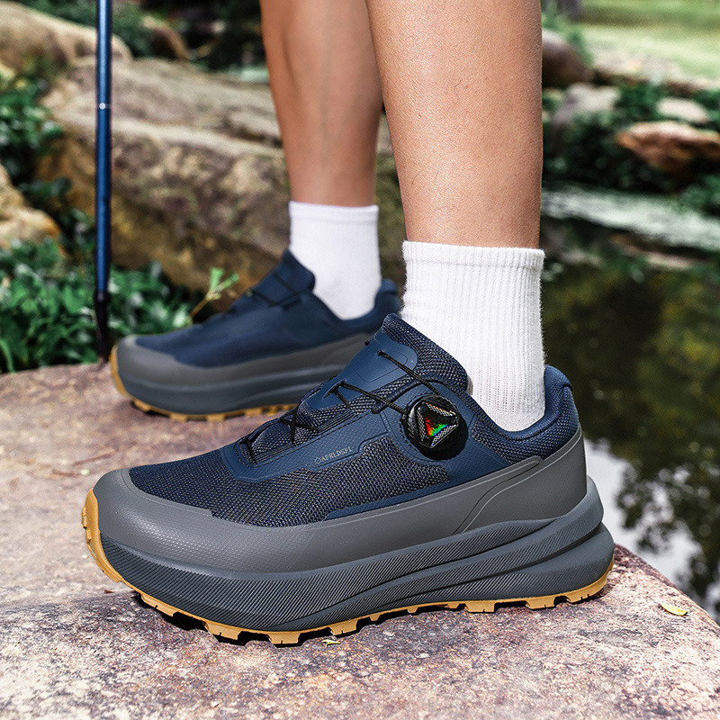 Twist Buckle Thick Sole Hiking Shoes, Men'S Outdoor Trekking Shoes, Anti-Slip Wear-Resistant Sneakers