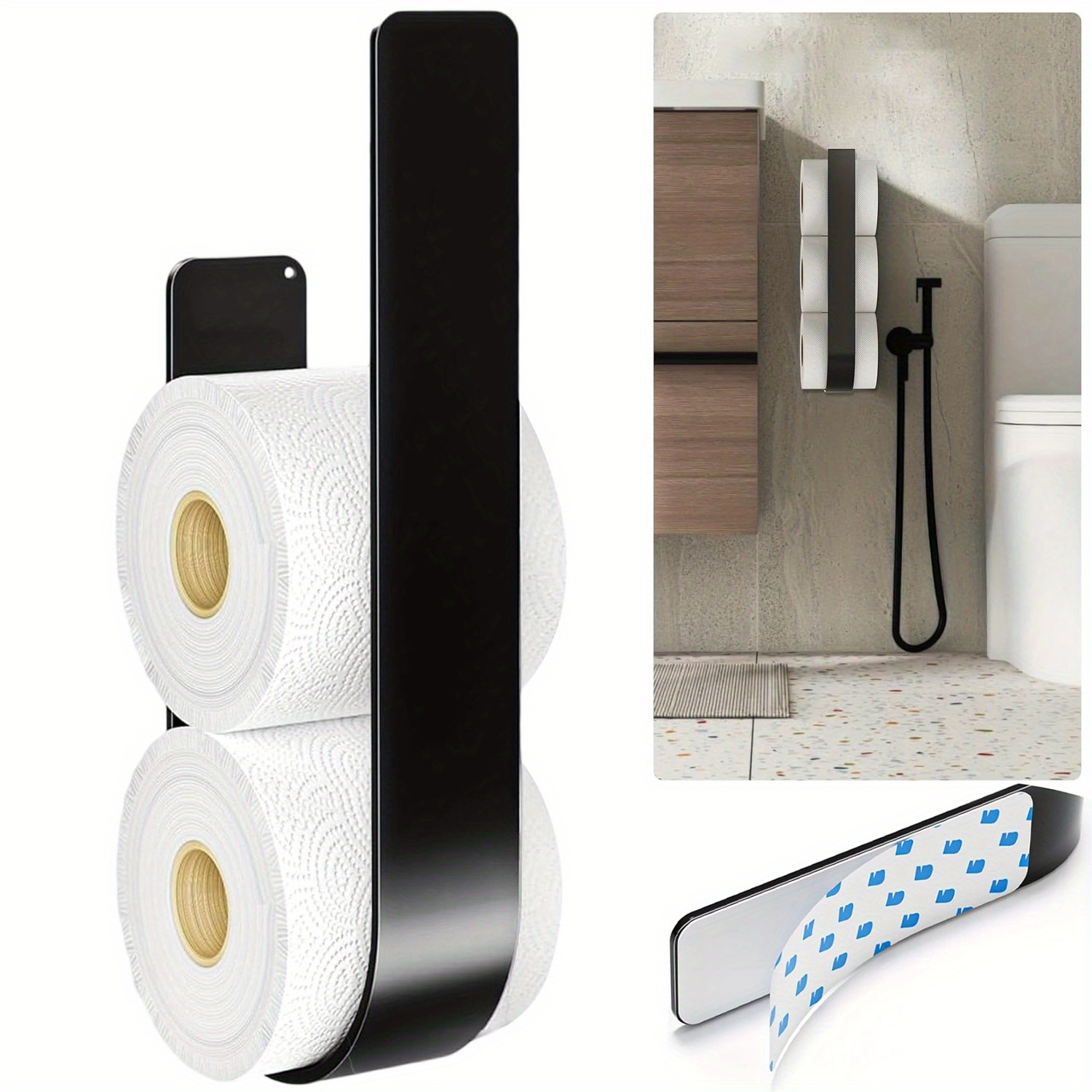 Wall-mounted Storage For Toilet Paper, Holder For 3 Rolls, Adhesive Metal Stand For Rvs And Bathrooms