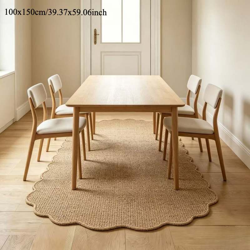 TEMU 1pc Aimzzasky Modern Minimalist Faux Sisal Rug Suitable For Entryway, Bedroom, Dining Carpet - Irregular Edge, Non-slip Tpr Backing, Machine