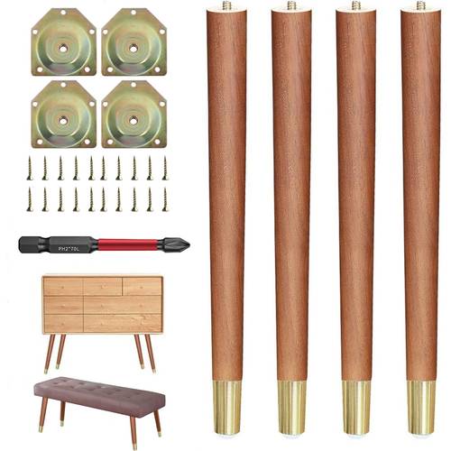 16 inch solid wood furniture legs set of 4 with mounting hardware heavy duty wooden replacement legs for desk coffee table bench chair dresser bed and cabinet