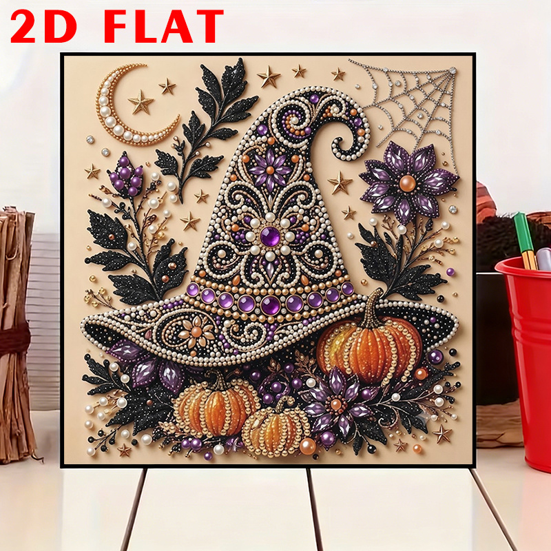 TEMU Halloween Diamond Painting Kit Witch Hat Pumpkin Diy Arts Craft For Home Decor 5d Mosaic Handmade Gift For Adults Kids Beginners With Tools