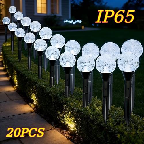 20pcs new solar crystal bubble lights 8 colorful light warm light white solar powered pathway light set suitable for outdoor use features sensor controlled dimming function bubble