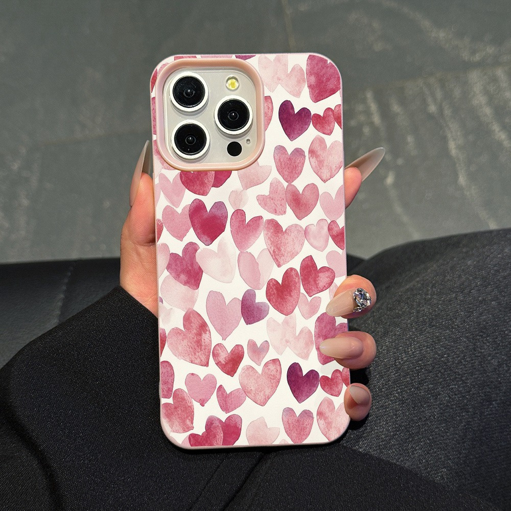 TEMU Pink Heart Pattern Anti-drop Lychee Texture Phone Case, Suitable For Iphone 16 15 14 Pro Cases, Full Coverage Case, Phone Protection, Stylish