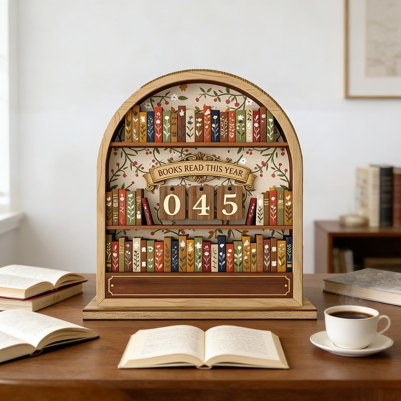 Image of Wooden Vintage Book Reading , Book Counting Counter With 30 Numbers, Bookshelf , Reader Gift, Ideal For Readers, Teachers, Writers, And Book Lovers