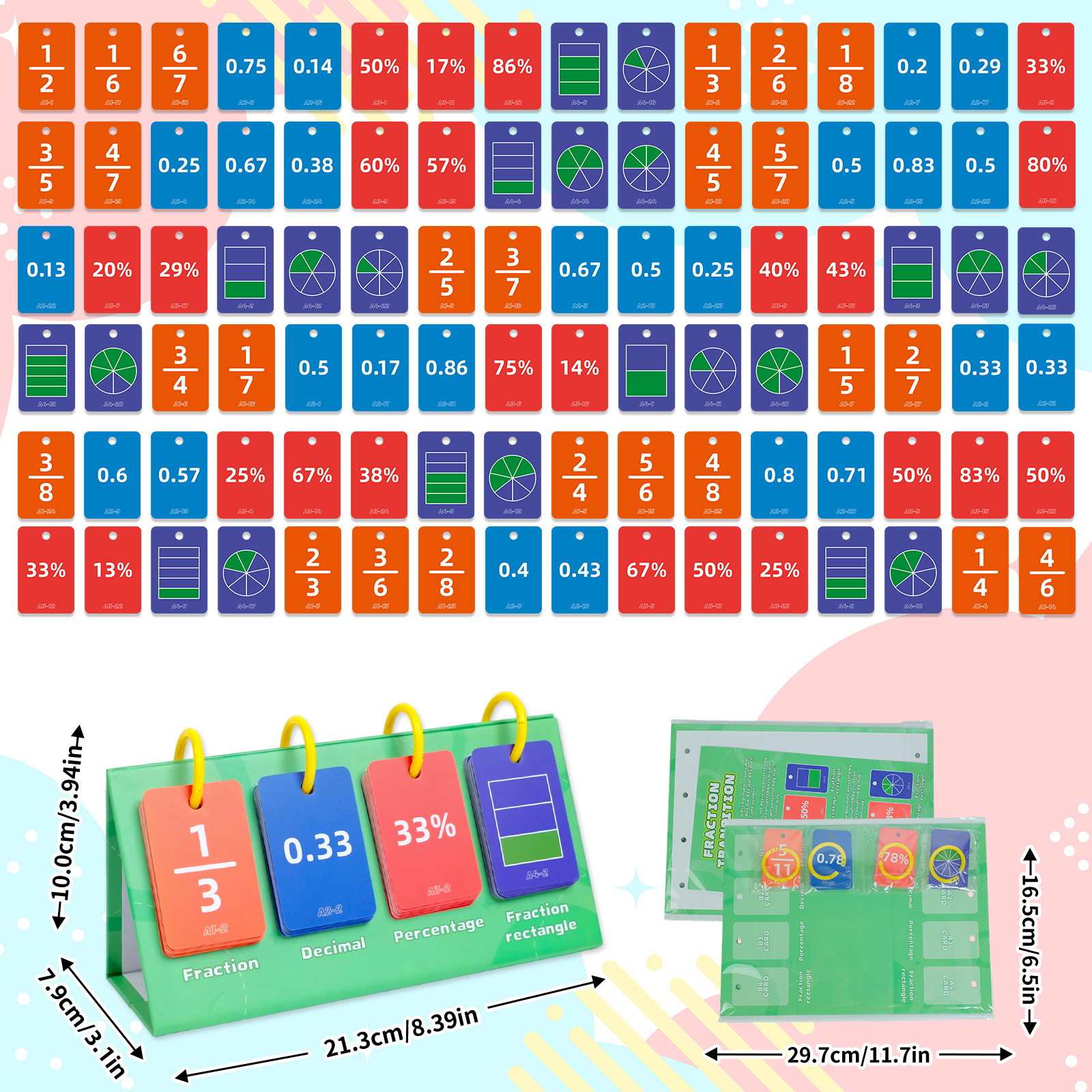 Fraction Math Tools - Fractions, & Percentages | Matching Game For Children Aged 3 And Up | Essential For Classroom