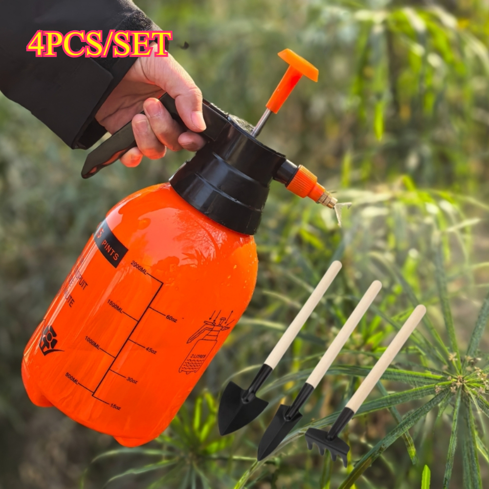 TEMU 4pcs/set (1pc 2l Spray Bottle And 3pcs Shovel Tools) Heavy Duty 2 With Graduated Orange Garden Watering Can - Handheld Plant/lawn Home Watering