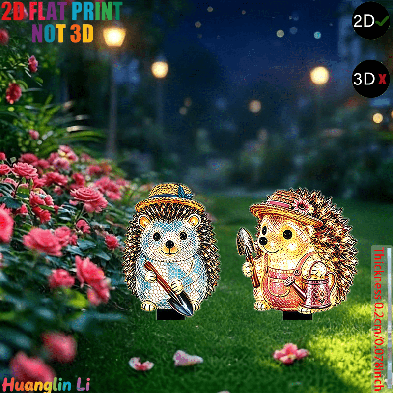 TEMU 2d Flat, [2d Flat] 2pcs Neon Hedgehog Garden Stake Decor - Self-lit Suitable For Lawns & Flower Pots, Lightweight Acrylic Ground Spike With Neon