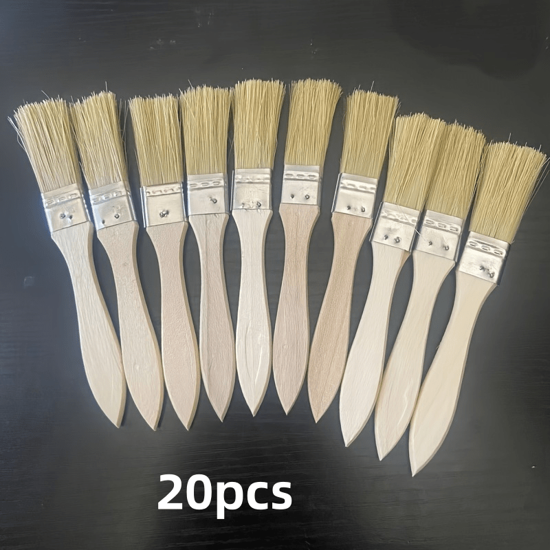 Bristle Hair Paint Brush Set - 20pcs Brushes For Arts, Crafts, Gesso, Painting, Staining, Varnish, Glue Application, Wood Handle, Interior/exterior, Home Trim & Repair
